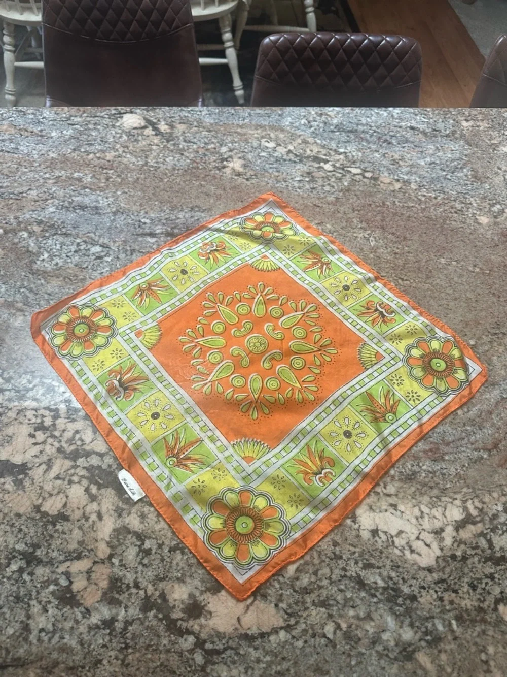 Floral Orange & Lime Square Scarf - Stylish Pure Silk Women’s Neck Wrap